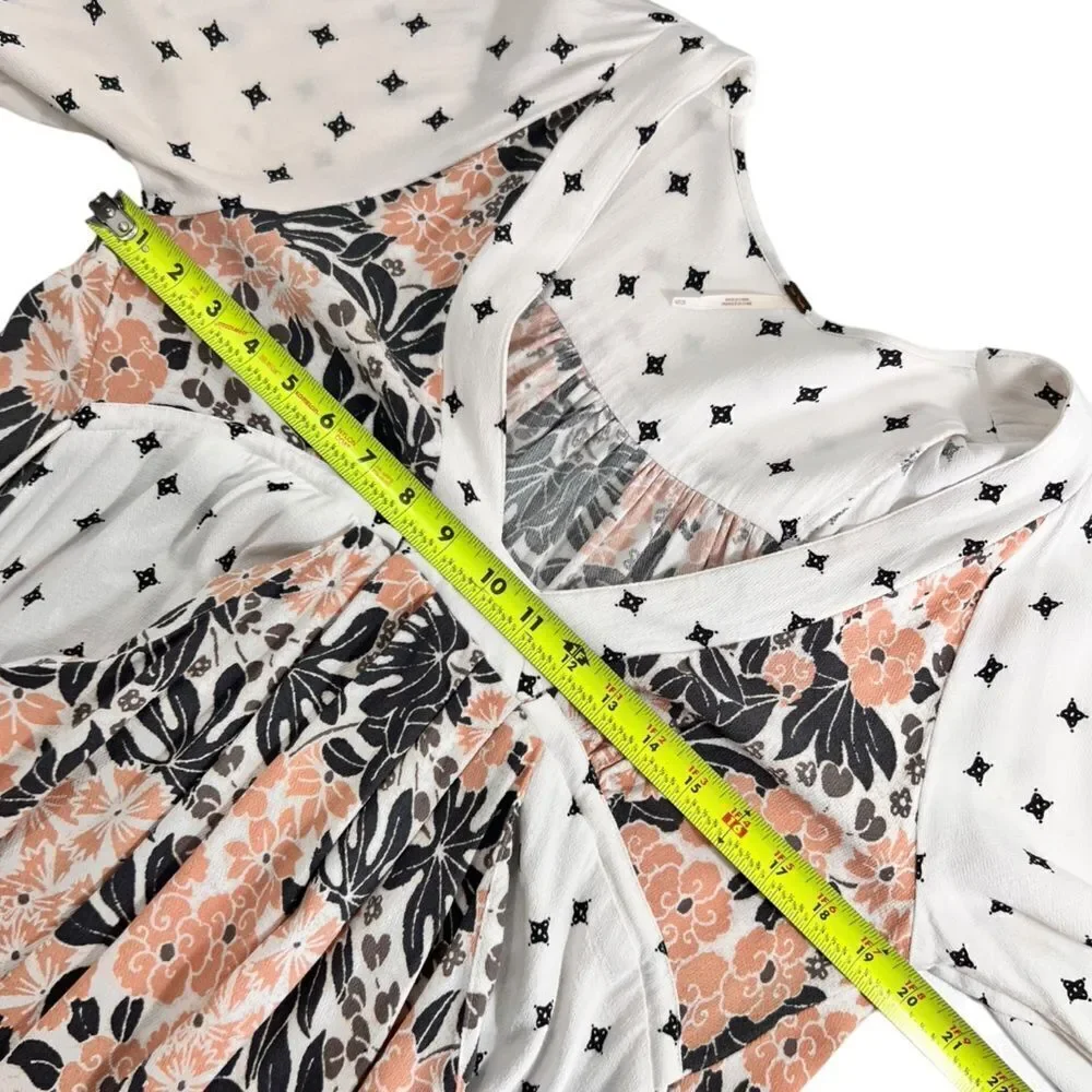 FREE PEOPLE Tallula White Print Kimono Sleeve Mini Dress Medium Neutral